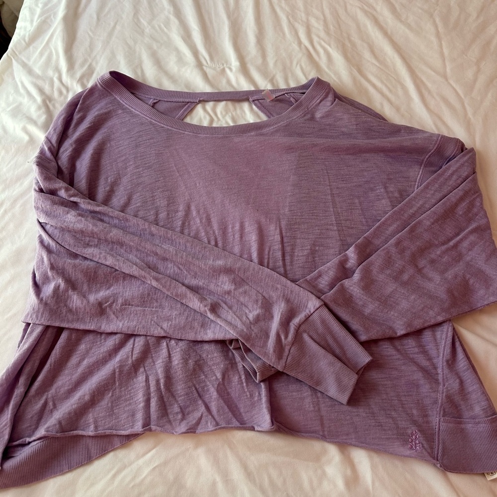 Free People Purple Crop Cut Out Hoodie